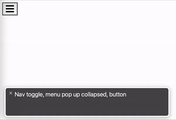 VoiceOver output as we toggle our button. Notice we get a new announcement for every click saying either "expanded" or "collapsed"